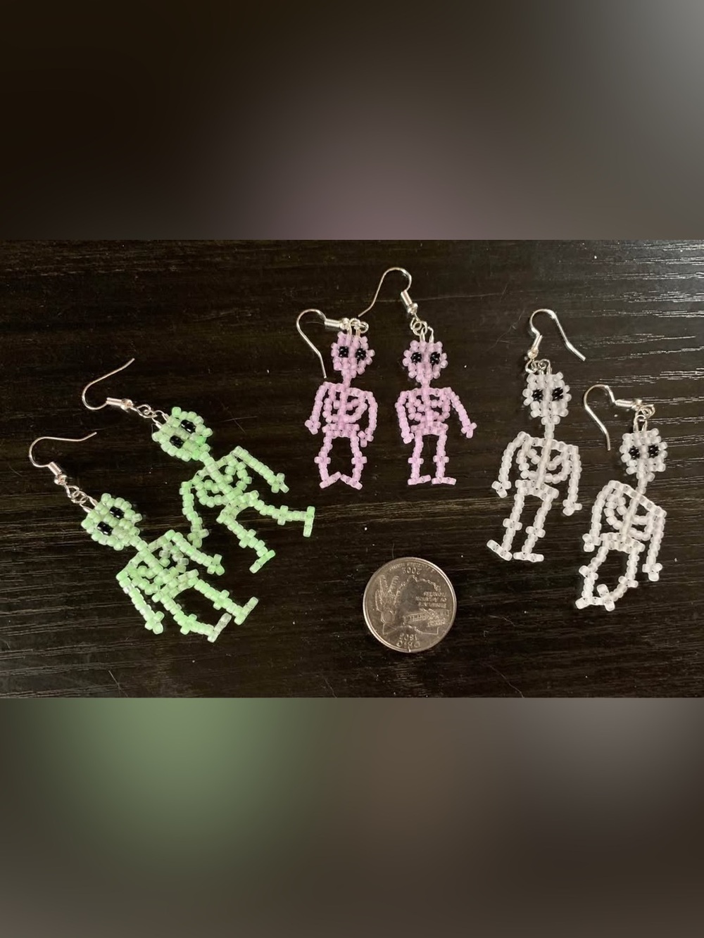 Glow-in-the-Dark Skellie Seed Bead Earrings - 3 colors